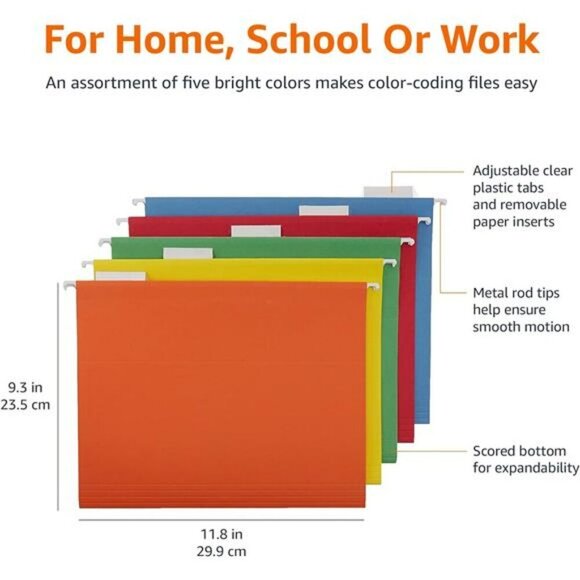 Basics Hanging Organizer File Folder Letter Size Assorted Colors (Pack of 25) - Picture 5 of 7